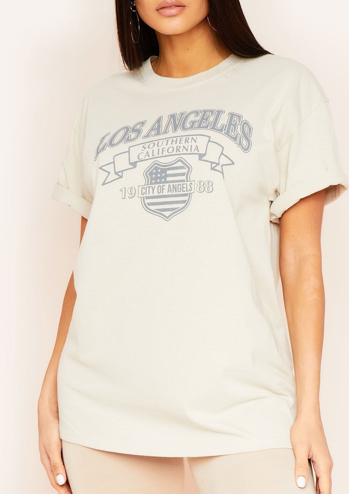 Sana Sand Los Angeles Slogan Graphic Oversized T-Shirt sold by Missy Empire product image thumbnail 3