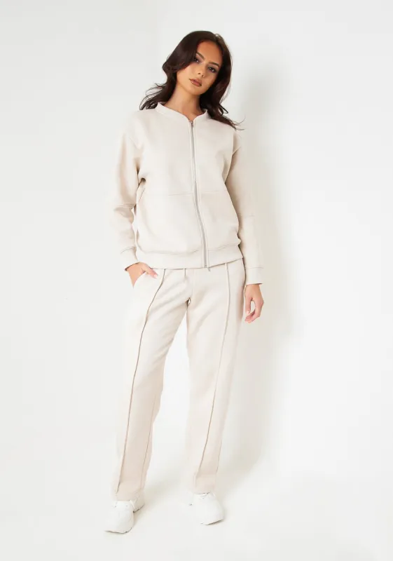 Bailey Cream Seam Detail Wide Leg Joggers sold by Missy Empire