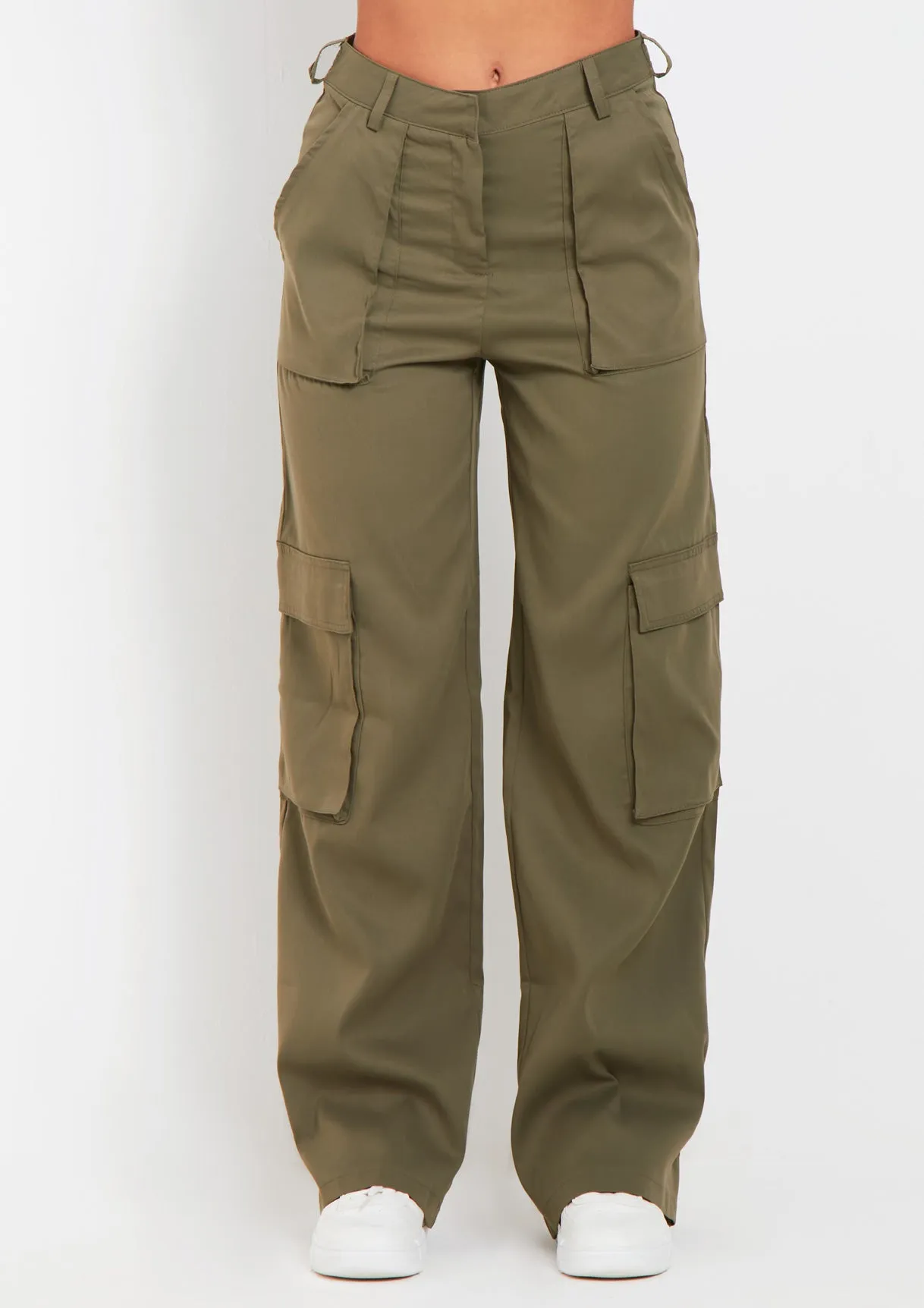 Ainsley Khaki Pocket Detail Mid Rise Cargo Pants sold by Missy Empire product image thumbnail 2