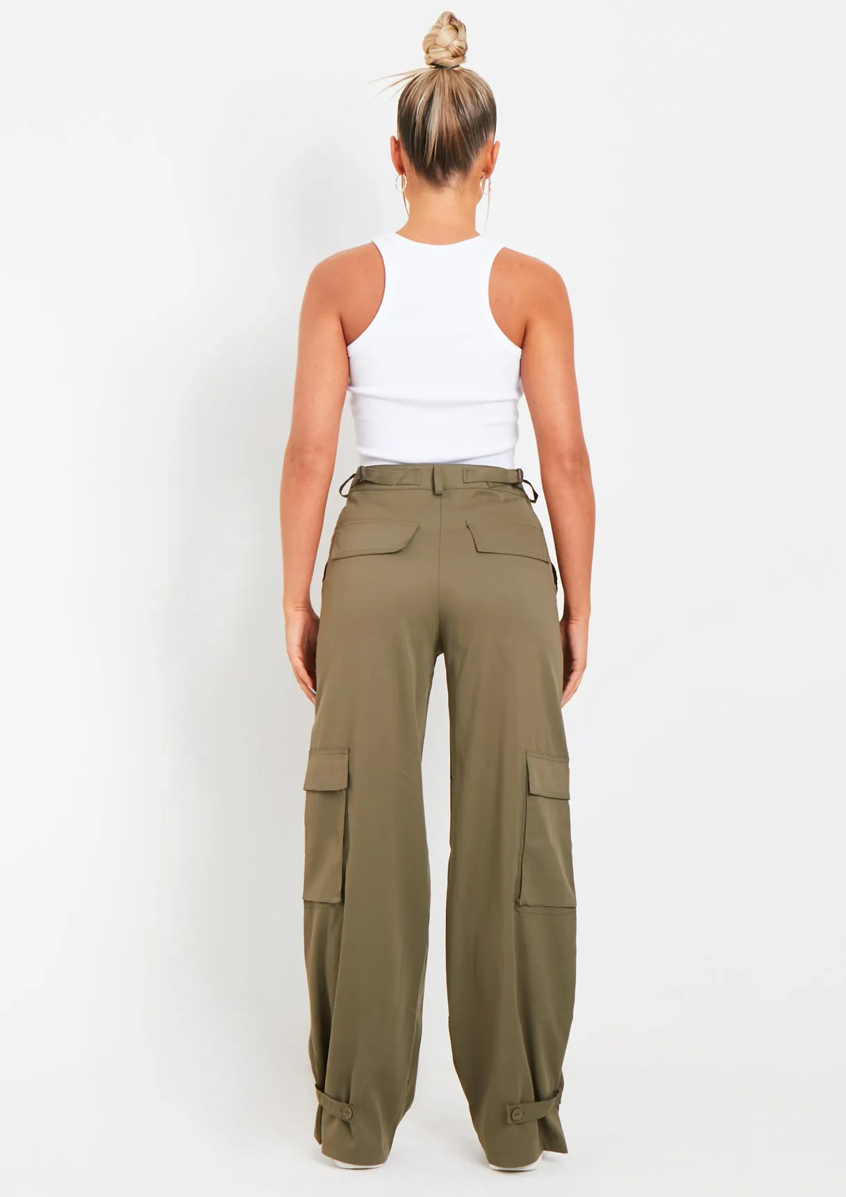 Ainsley Khaki Pocket Detail Mid Rise Cargo Pants sold by Missy Empire product image thumbnail 3