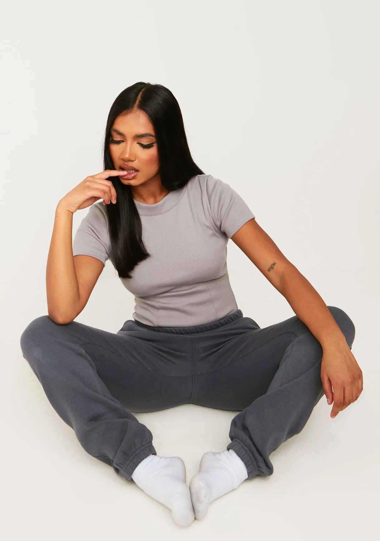 Naiya Grey Ribbed Structured Bodysuit sold by Missy Empire product image thumbnail 4