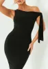 Everlyn Black Tie Shoulder Super Soft Midi Dress sold by Missy Empire