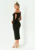 Everlyn Black Tie Shoulder Super Soft Midi Dress sold by Missy Empire