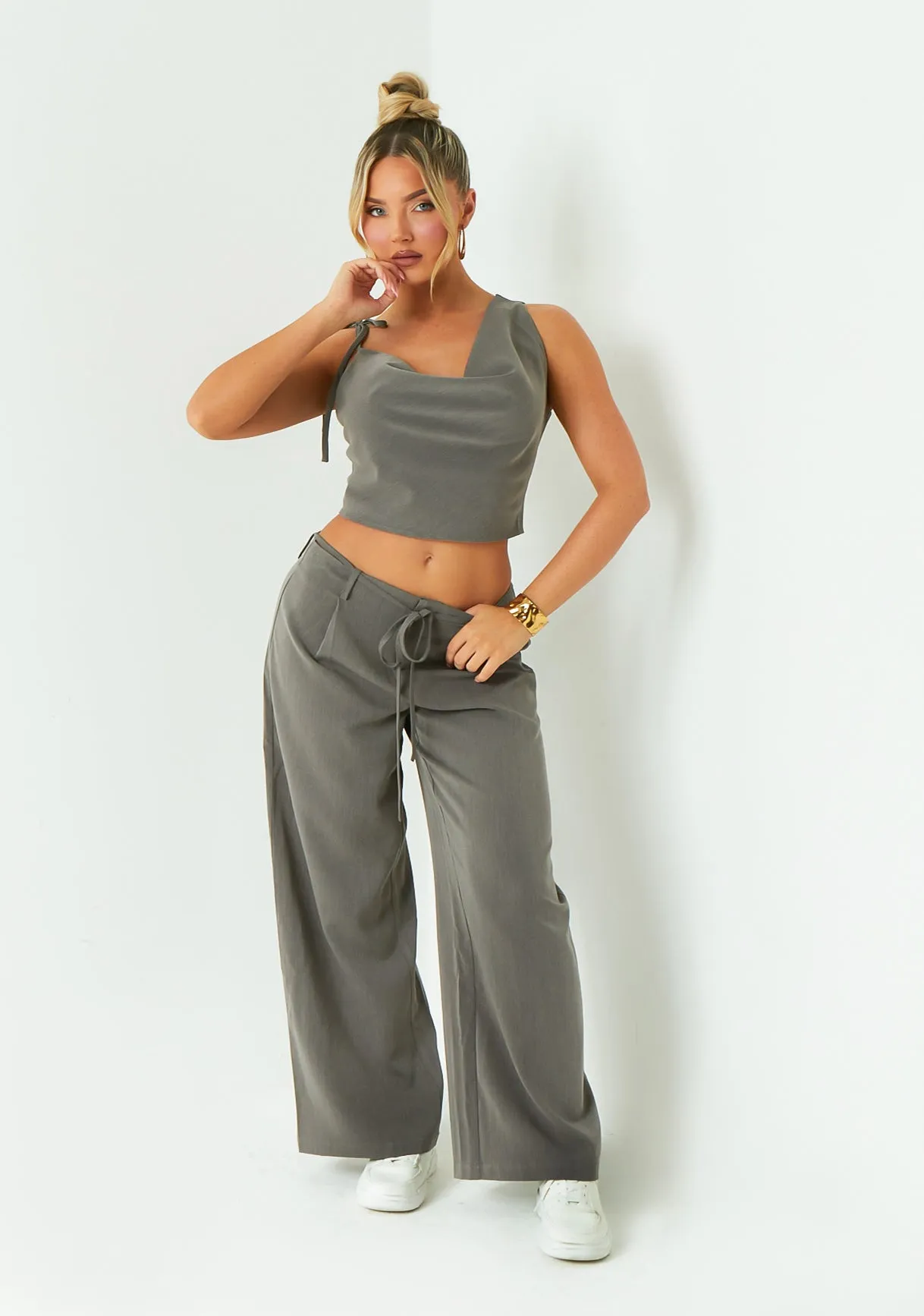 Isabela Grey Low Rise Tailored Trousers sold by Missy Empire