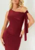 Everlyn Wine Tie Shoulder Super Soft Midi Dress sold by Missy Empire
