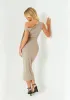 Everlyn Beige Tie Shoulder Super Soft Midi Dress sold by Missy Empire