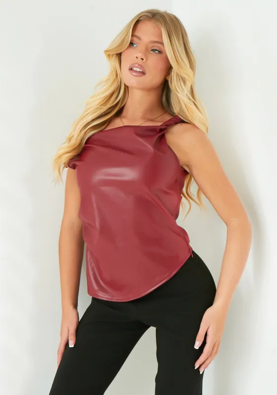 Scarlett Red Faux Leather Twisted One Shoulder Top made by Missy Empire