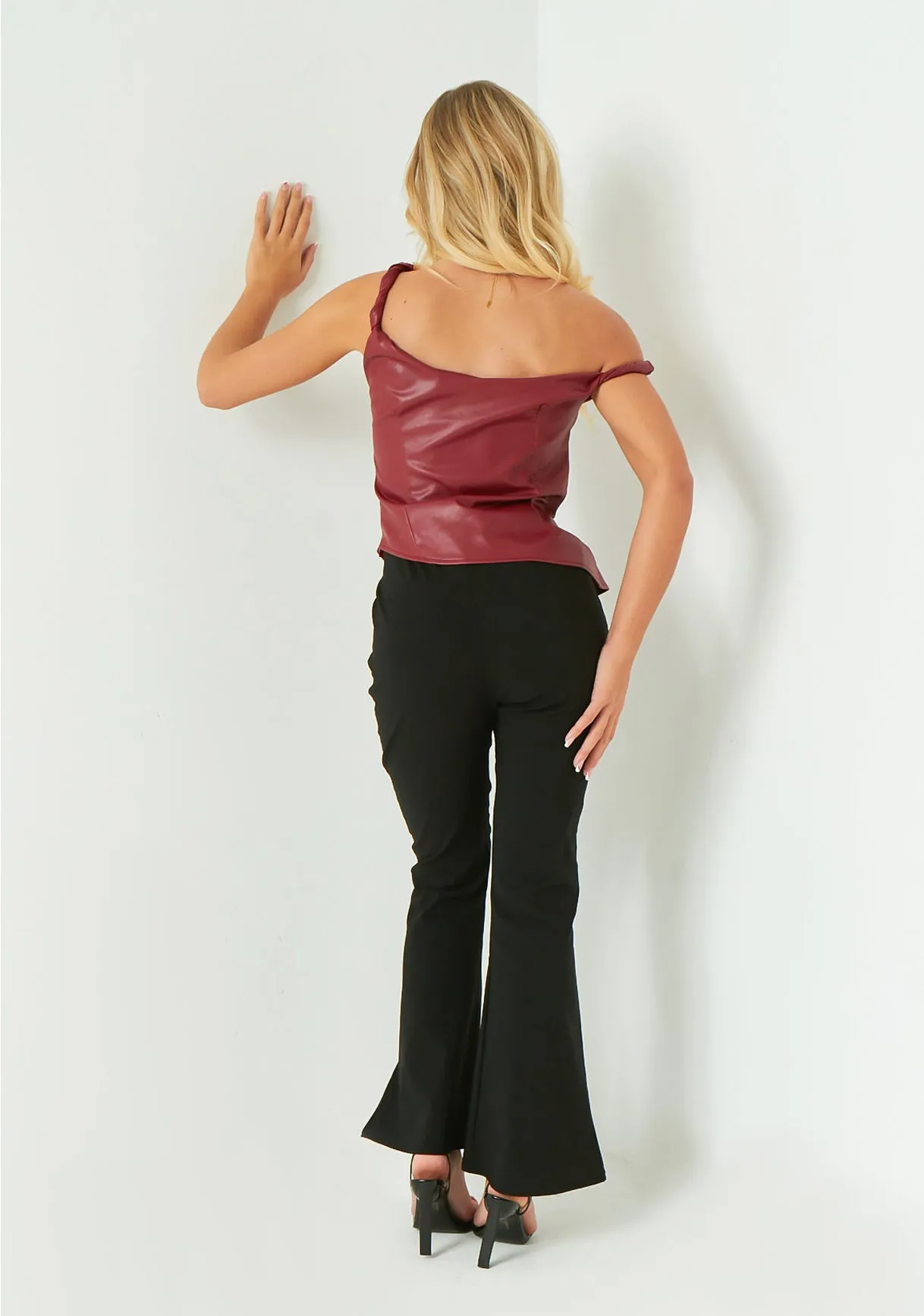 Scarlett Red Faux Leather Twisted One Shoulder Top sold by Missy Empire product image thumbnail 4