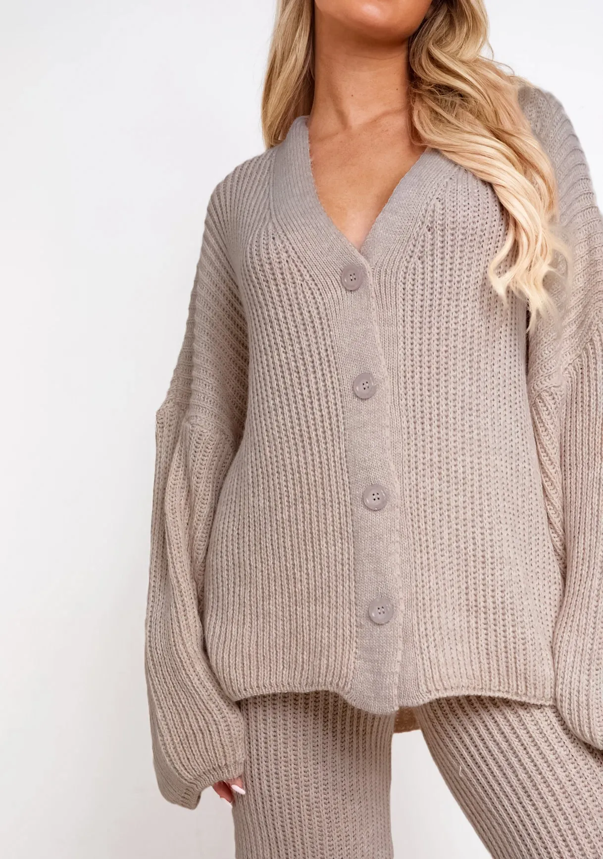 Chantelle Mocha Chunky Knit Cardigan & Trouser Co-Ord Set sold by Missy Empire product image thumbnail 3