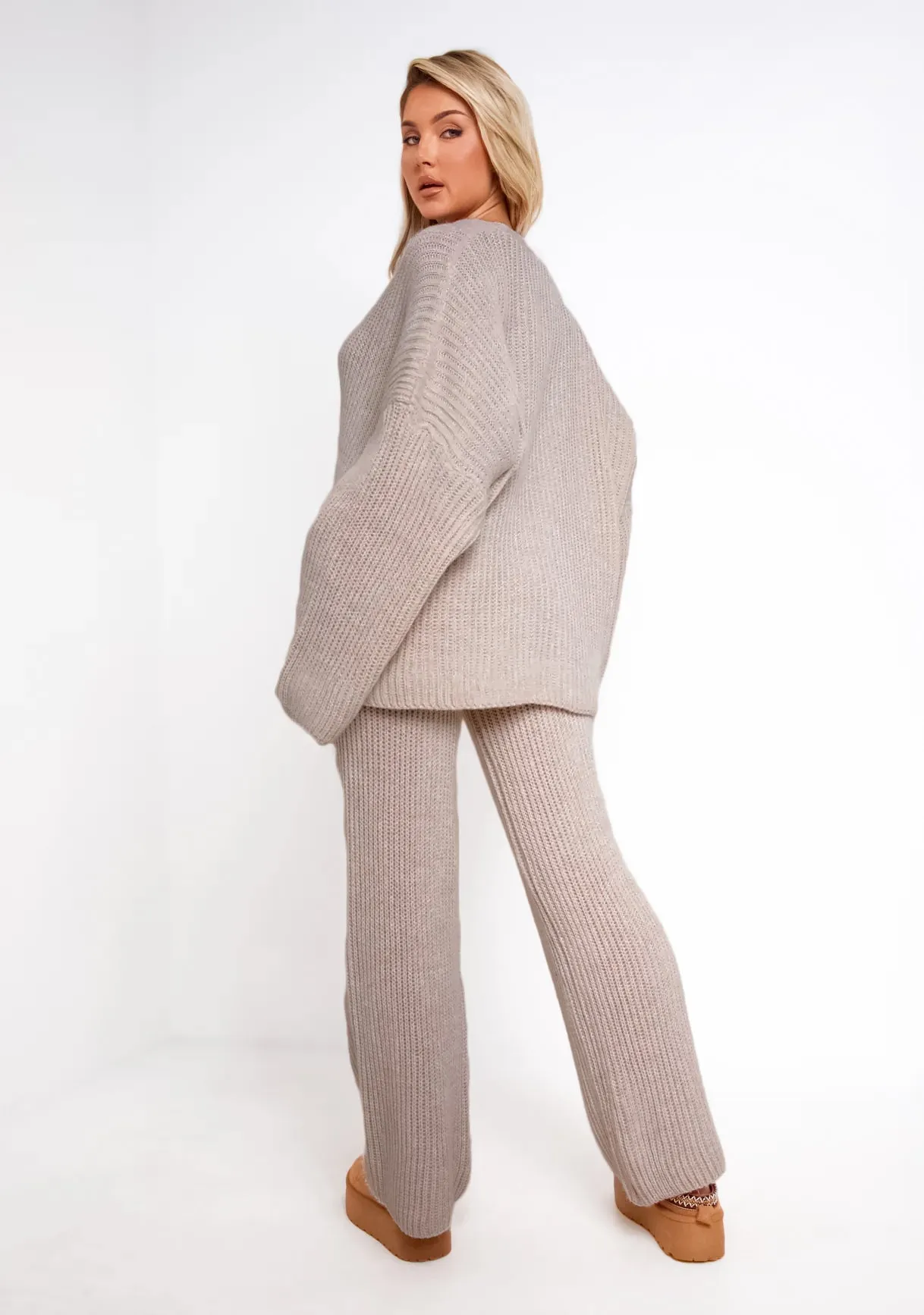 Chantelle Mocha Chunky Knit Cardigan & Trouser Co-Ord Set sold by Missy Empire product image thumbnail 4