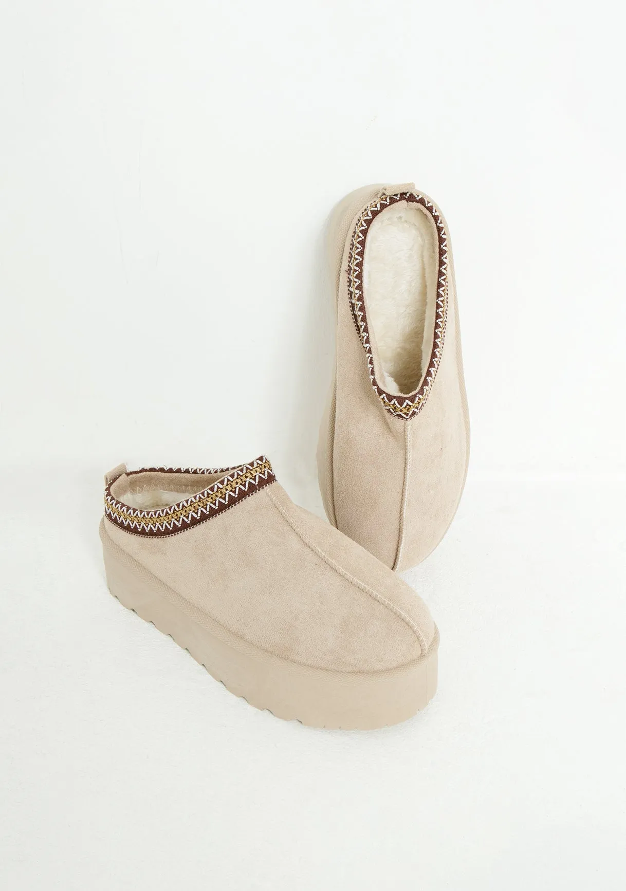 Emily Beige Platform Faux Fur Lined Slip On Boots sold by Missy Empire product image thumbnail 3