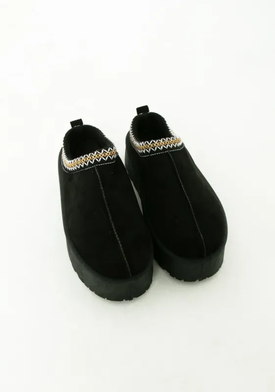 Emily Black Platform Faux Fur Lined Slip On Boots sold by Missy Empire