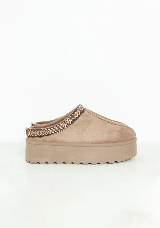 Emily Mocha Platform Faux Fur Lined Slip On Boots sold by Missy Empire