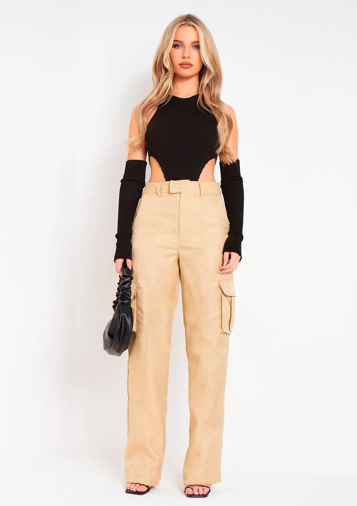 Layna Black Rib Knitted High Leg Bodysuit With Sleeves sold by Missy Empire