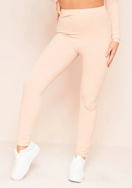 Nova Peach Plain Ribbed Leggings sold by Missy Empire