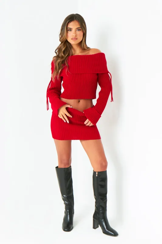 Scarlette Red Knitted Fold Down Skirt sold by Missy Empire