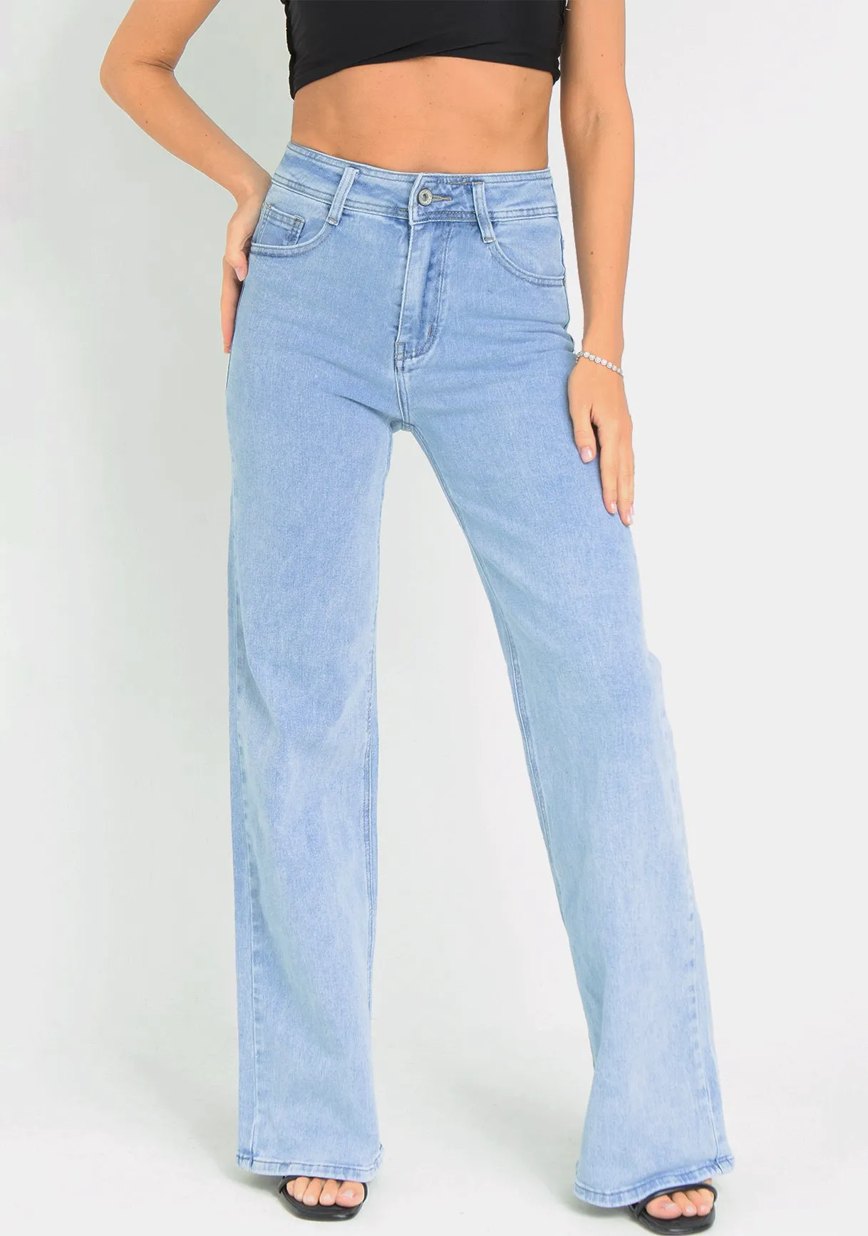 Molly Light Blue High Rise Straight Leg Jeans sold by Missy Empire