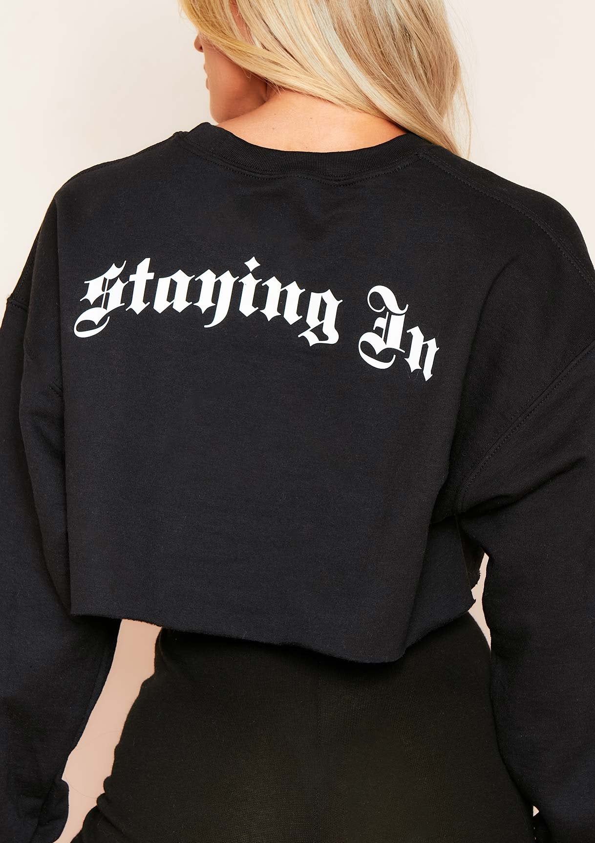 Serena Black Staying In Slogan Cropped Sweater sold by Missy Empire product image thumbnail 3