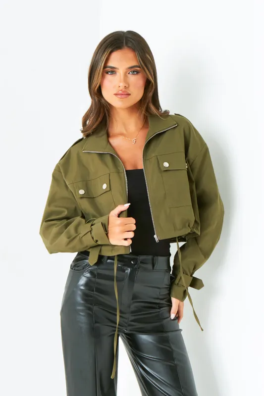 Morgan Khaki Oversized Cropped Trench Jacket sold by Missy Empire