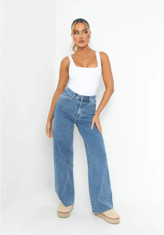 Rhiannon Mid Wash Blue High Waist Wide Leg Jeans sold by Missy Empire