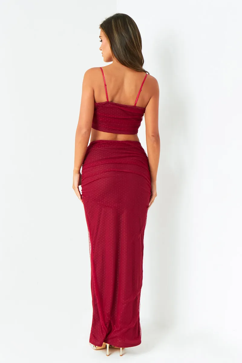 Kaia Wine Spot Mesh Maxi Skirt sold by Missy Empire product image thumbnail 4