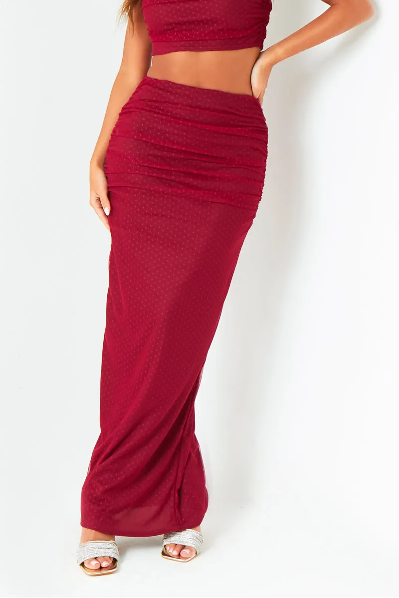 Kaia Wine Spot Mesh Maxi Skirt sold by Missy Empire product image thumbnail 3