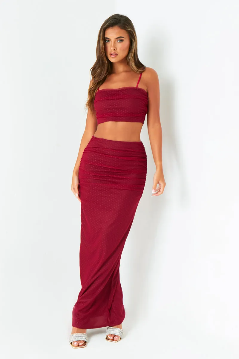 Kaia Wine Spot Mesh Maxi Skirt sold by Missy Empire product image thumbnail 2