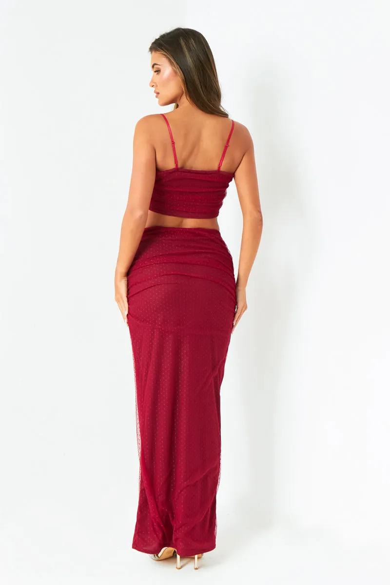 Katy Wine Spot Mesh Crop Top sold by Missy Empire product image thumbnail 4