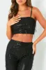 Rosalie Black Tassel Sequin Wide Leg Trousers sold by Missy Empire