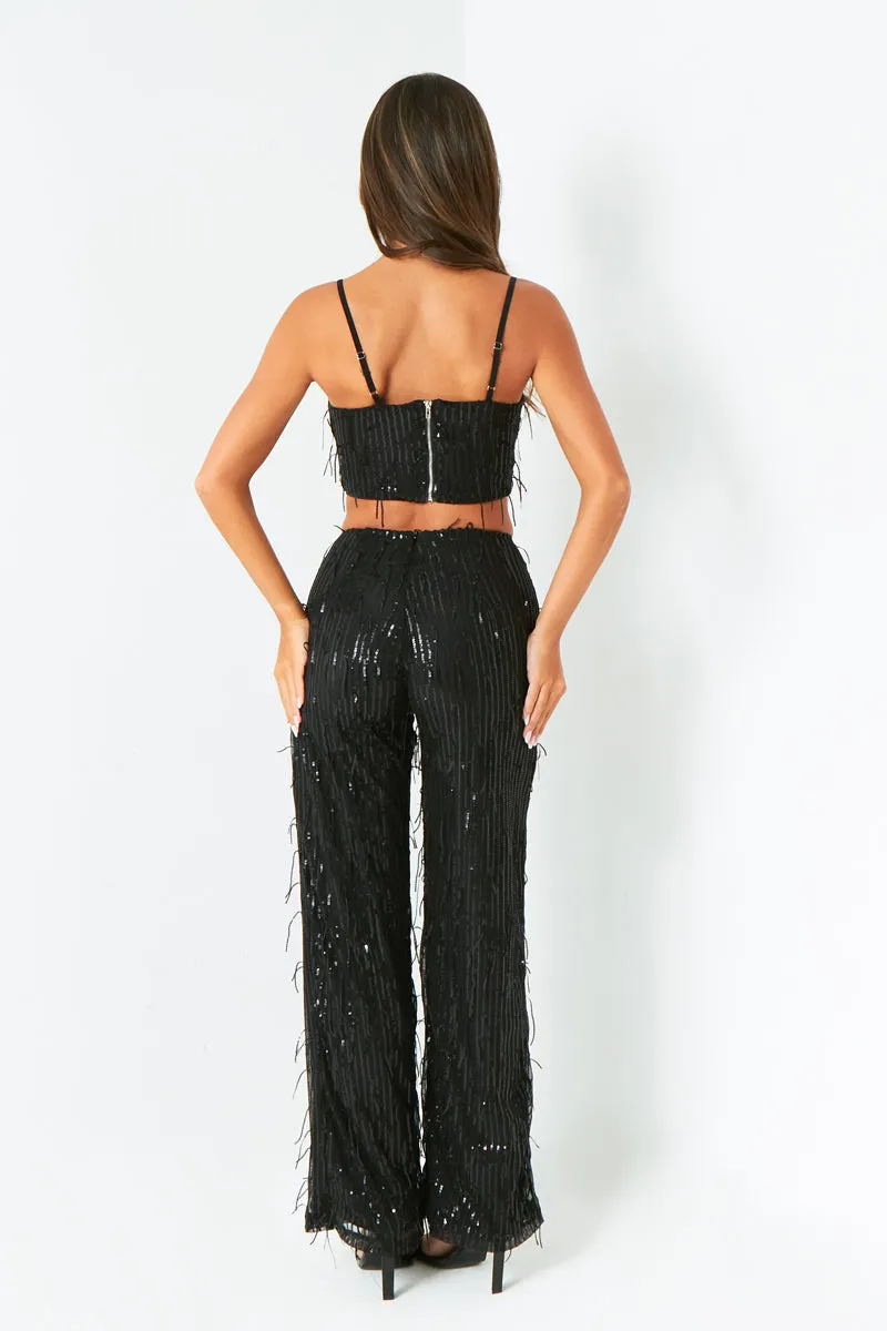 Orla Black Tassel Sequin Crop Top sold by Missy Empire product image thumbnail 4