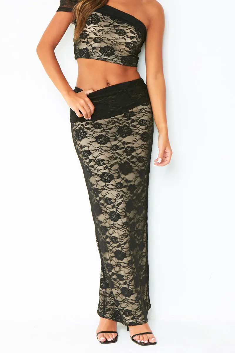 Charli Black Lace Fold Over Maxi Skirt sold by Missy Empire product image thumbnail 3