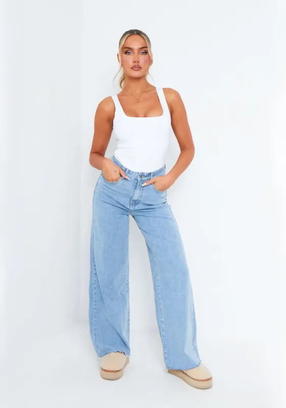 Kylie Light Wash Blue High Waist Wide Leg Jeans sold by Missy Empire