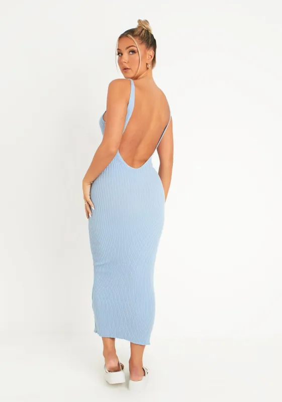 Luella Blue Rib Knit Midi Dress sold by Missy Empire