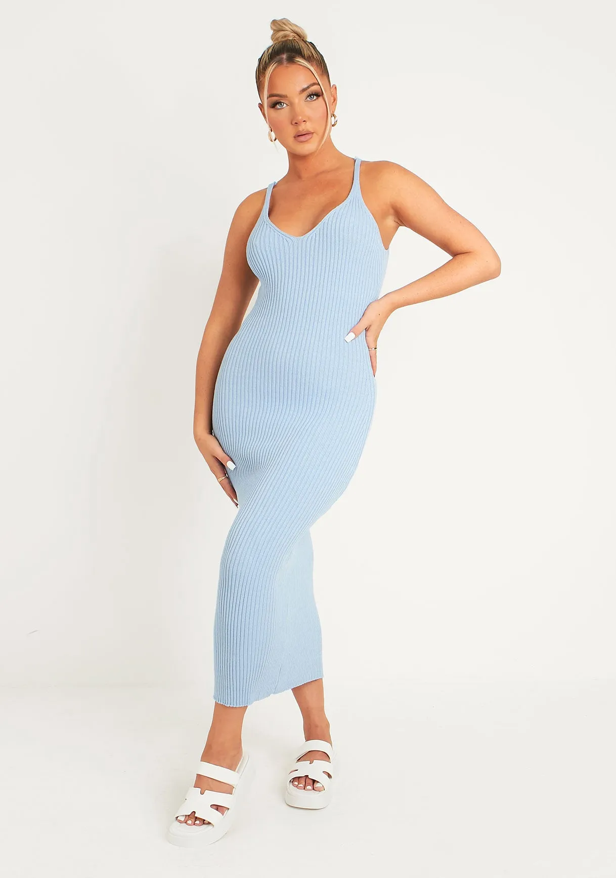 Luella Blue Rib Knit Midi Dress sold by Missy Empire product image thumbnail 2