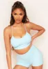 Audrey Pastel Blue Missy Sport Strappy Cross Back Gym Crop Top sold by Missy Empire