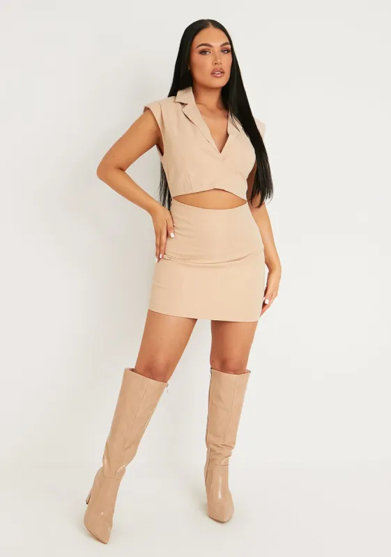 Georgina Beige Cut Out Sleeveless Blazer Dress sold by Missy Empire