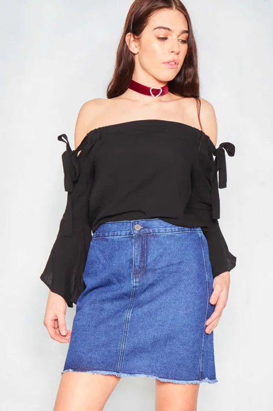 Angus Black Bardot Bell Sleeve Top sold by Missy Empire