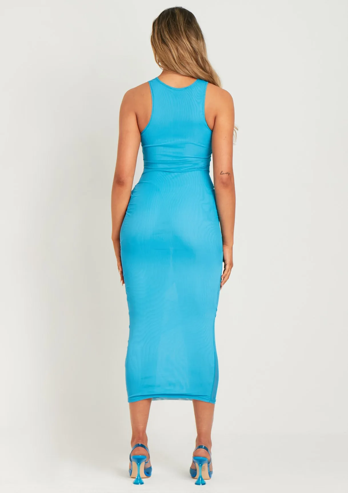 Lucy Blue Mesh Cut Out Maxi Dress sold by Missy Empire product image thumbnail 3