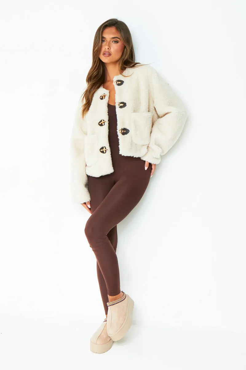 Hannah Cream Borg Fleece Buckle Detail Jacket sold by Missy Empire product image thumbnail 4