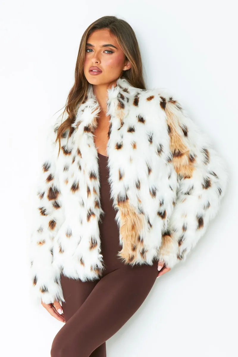 Ava Cream Leopard Print Faux Fur Coat sold by Missy Empire