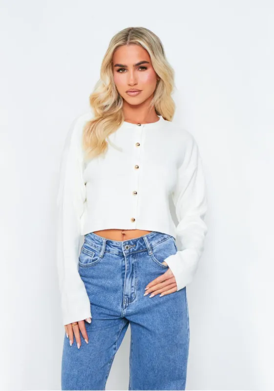 Abbey Cream Long Sleeve Knitted Cardigan sold by Missy Empire