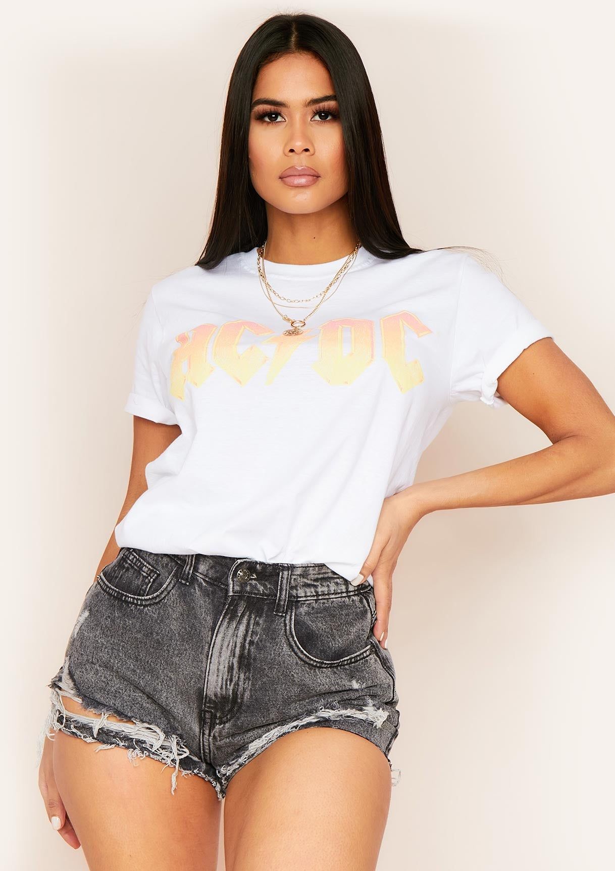 Ria White ACDC Graphic Slogan T-Shirt sold by Missy Empire