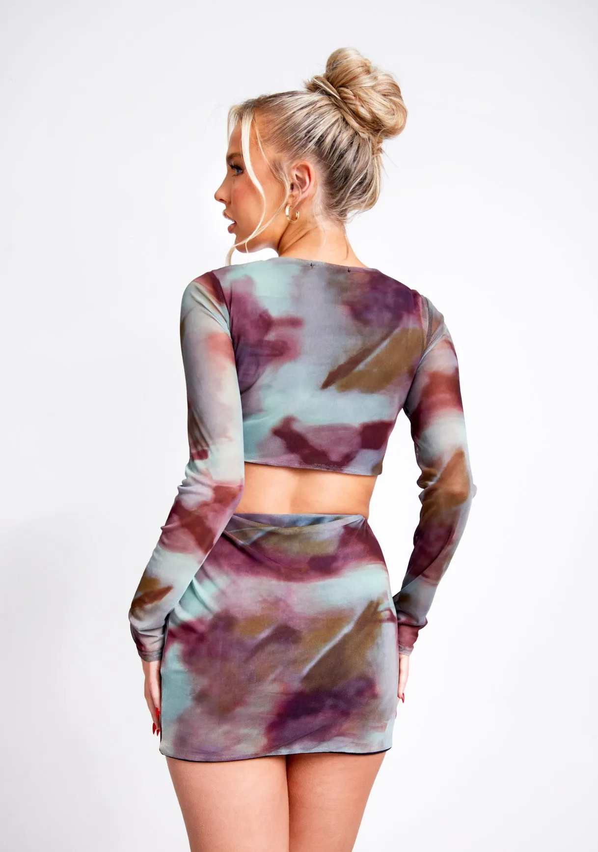 Samara Brown Multi Printed Mesh Mini Skirt sold by Missy Empire product image thumbnail 3