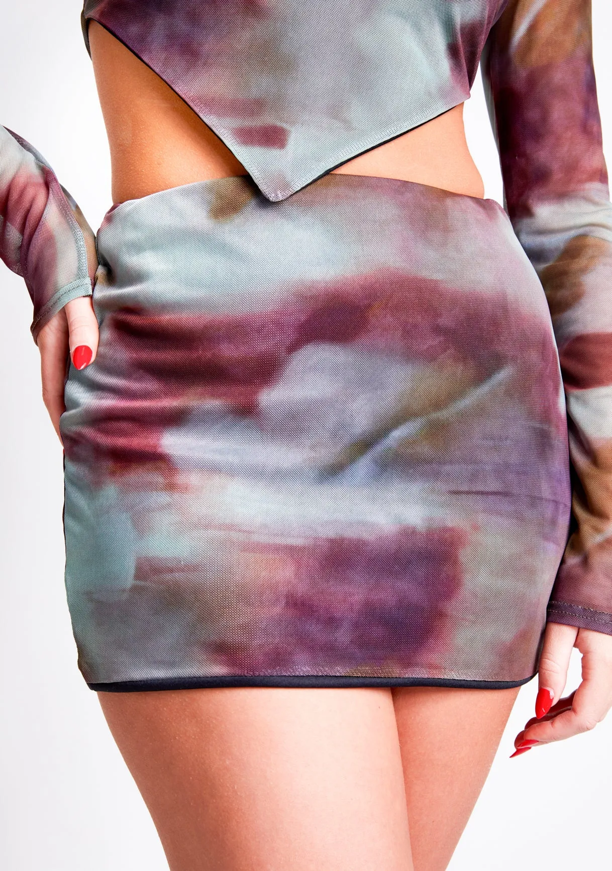 Samara Brown Multi Printed Mesh Mini Skirt sold by Missy Empire product image thumbnail 2