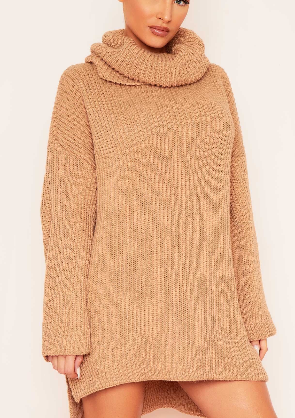 Courtney Camel Roll Neck Knitted Dip Hem Jumper Dress sold by Missy Empire product image thumbnail 2