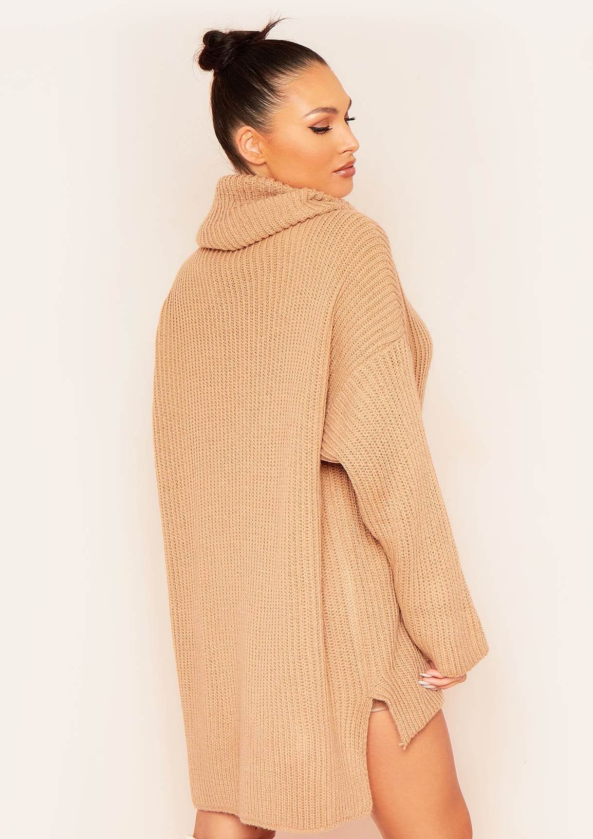 Courtney Camel Roll Neck Knitted Dip Hem Jumper Dress sold by Missy Empire product image thumbnail 3