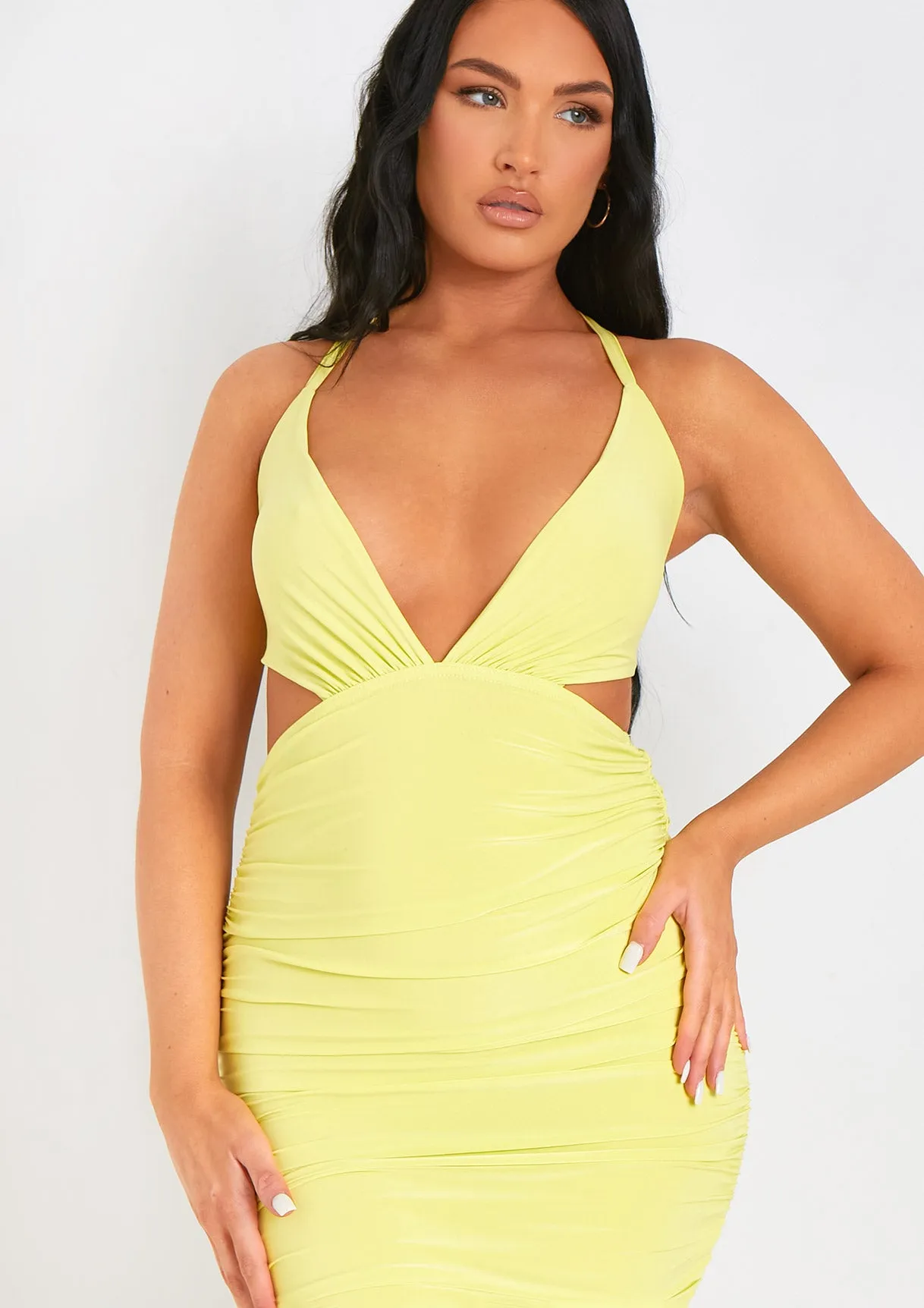 Chaya Lime Slinky Cut Out Halter Neck Midi Dress sold by Missy Empire product image thumbnail 5