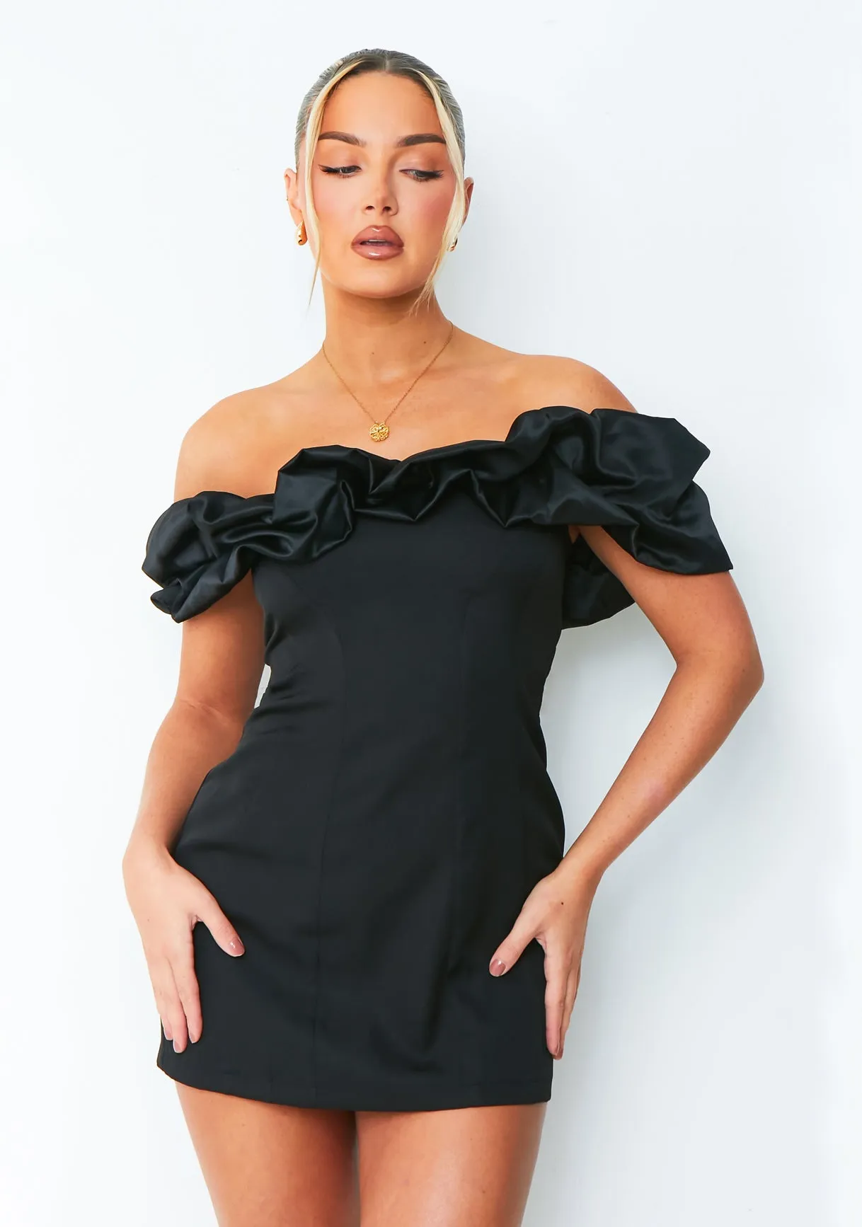 Ella Black Bardot Off Shoulder Frill Mini Dress sold by Missy Empire product image thumbnail 2