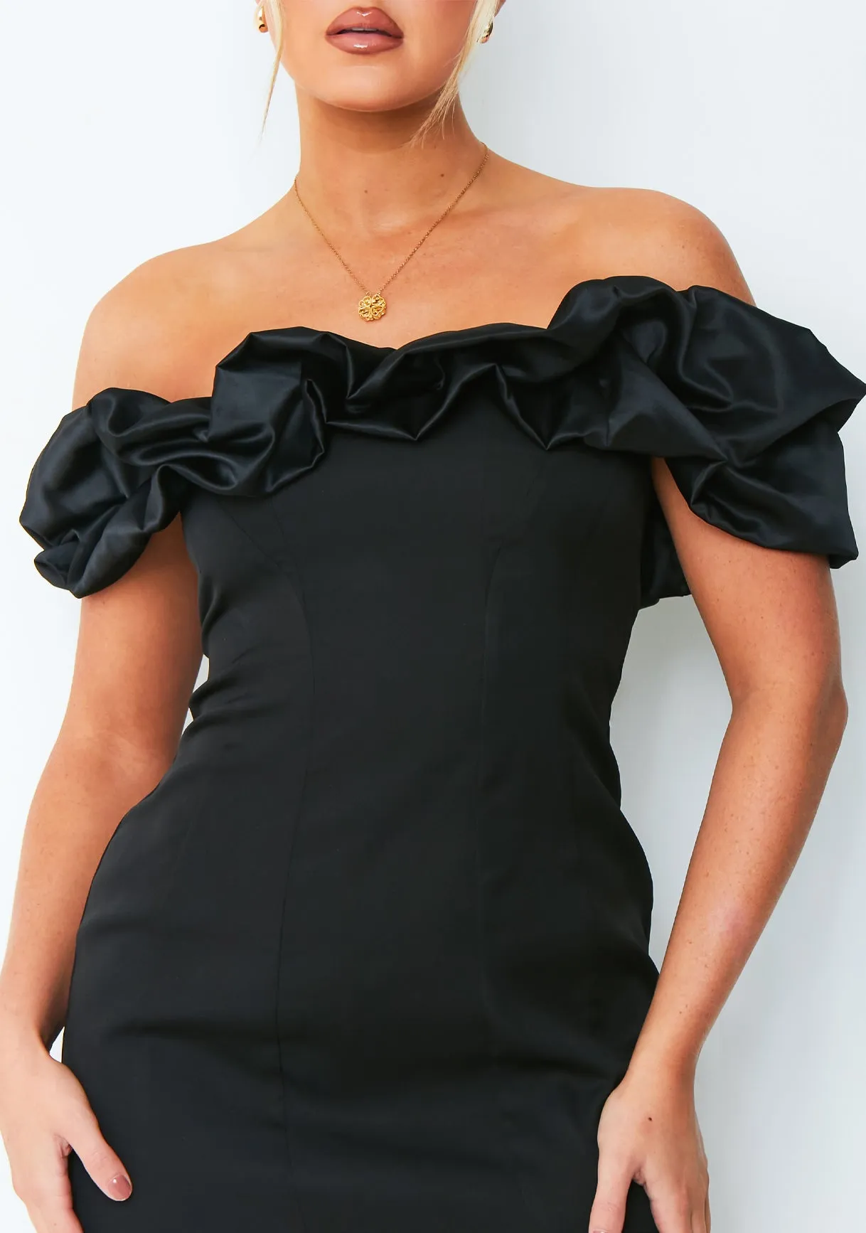 Ella Black Bardot Off Shoulder Frill Mini Dress sold by Missy Empire product image thumbnail 4