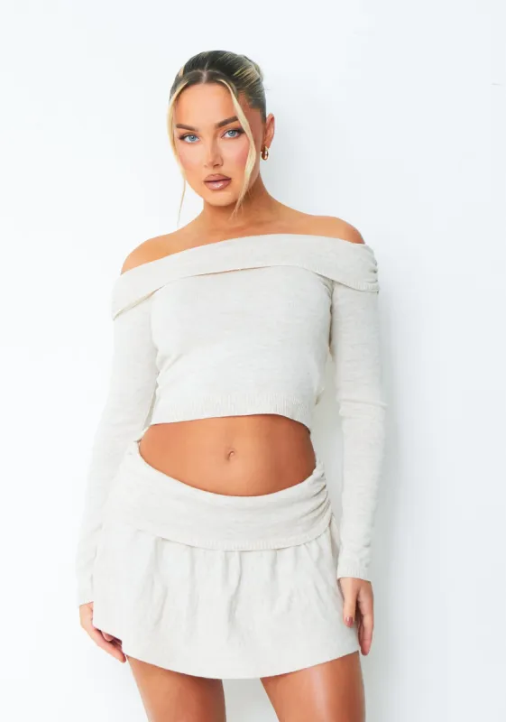 Ella Beige Ruched Fold Over Top sold by Missy Empire